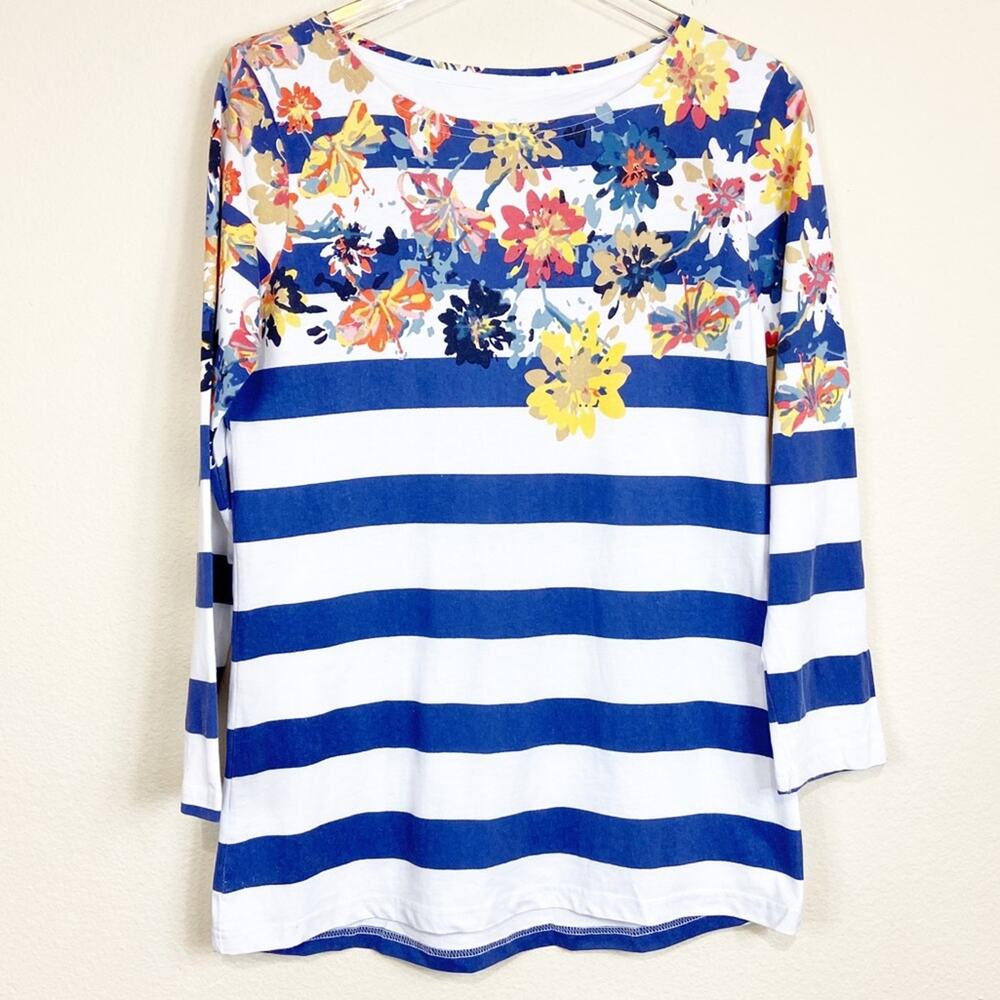 Hillard & Hanson | Striped Floral Top Sz M